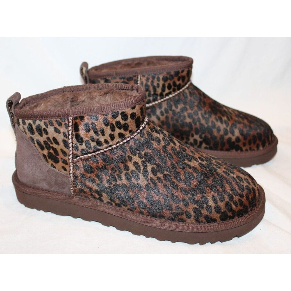 NIB UGG WOMEN'S‎ CASPIAN ULTRA MINI SUEDE SHEARLING BOOTS BCDR BROWN BLACK US 8